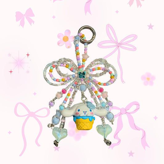 Cinnamoroll Beaded Bow Bag Charm | Authentic Sanrio Figure | Handmade Kawaii Accessory