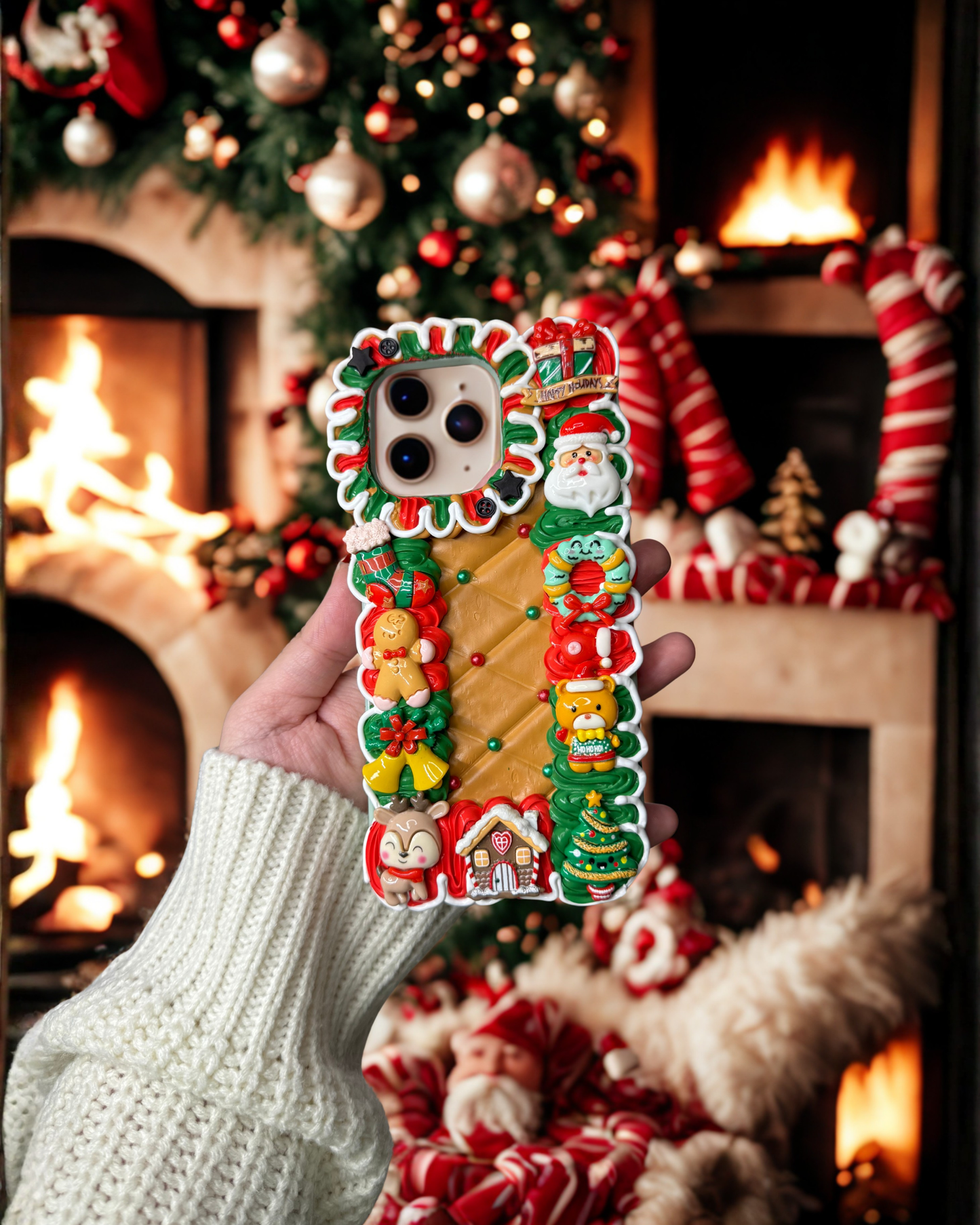 Christmas Gingerbread Decoden Phone Case | Festive Holiday Design with Santa | For Any Phone Model iPhone Android