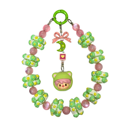 Sweet Bean Pistachio Phone Strap | Beaded Phone Chain | Keychain | PopMart Pop Bean Macaron Dessert | Wirstlet | Beaded Phone Strap