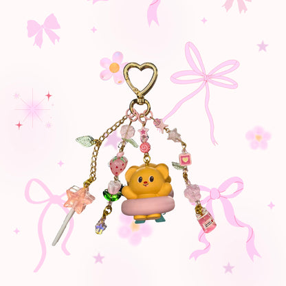 Butterbear Doughnut Keychain | Authentic Bear Figure Bag Charm | Pink Kawaii Accessory