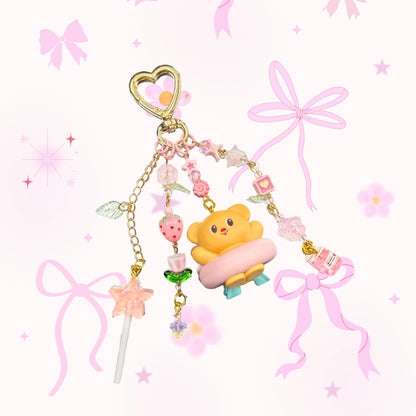 Butterbear Doughnut Keychain | Authentic Bear Figure Bag Charm | Pink Kawaii Accessory