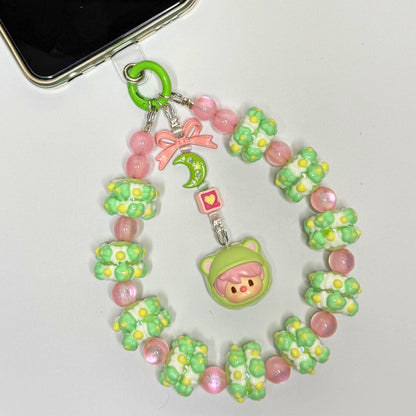 Sweet Bean Pistachio Phone Strap | Beaded Phone Chain | Keychain | PopMart Pop Bean Macaron Dessert | Wirstlet | Beaded Phone Strap