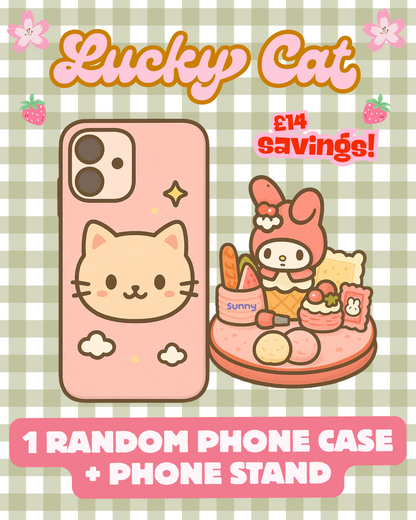 LUCKY CAT BOX: (1) Random Phone Case + (1) Random Phone Stand - for any phone model iPhone/ Android