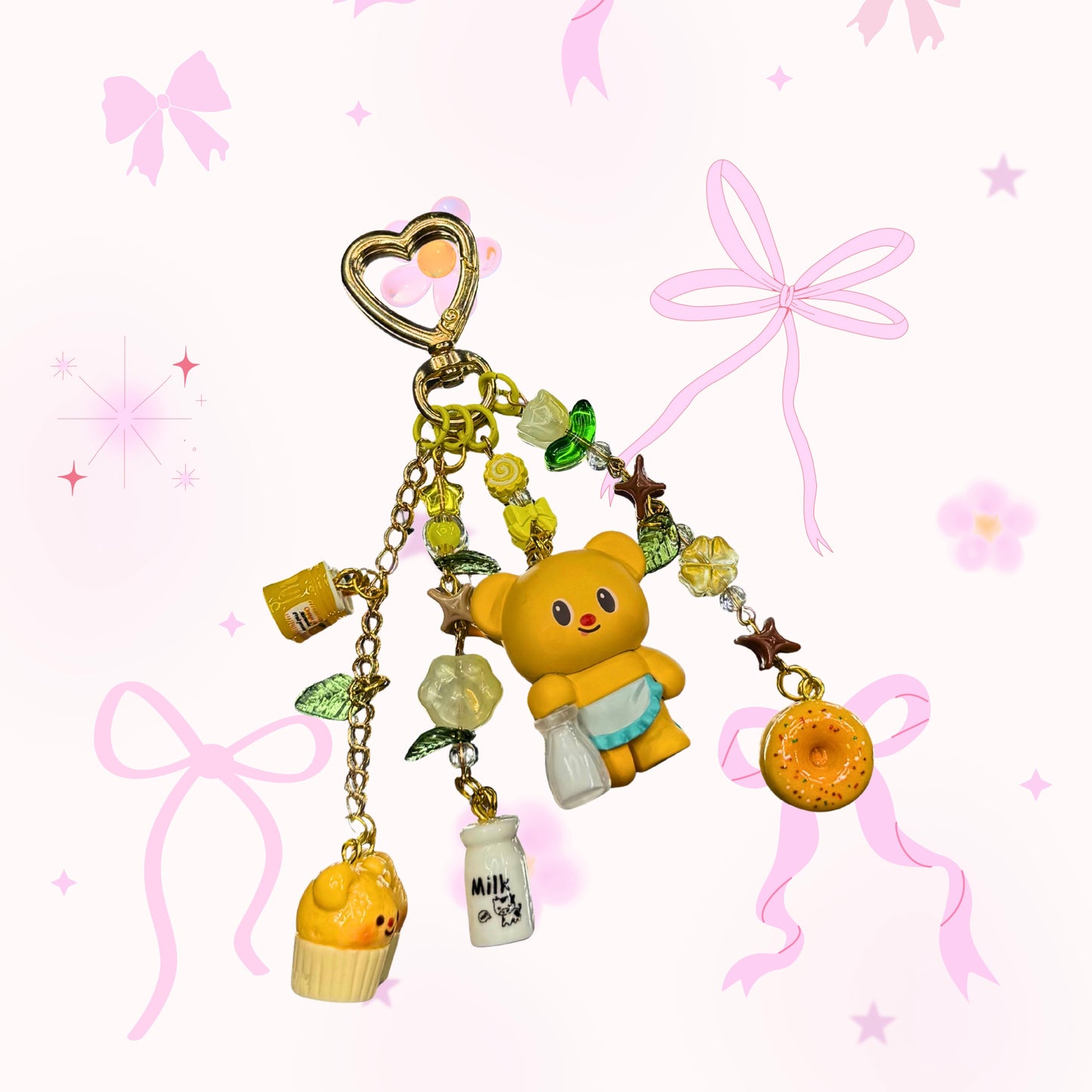 Butterbear Milk Keychain | Authentic Bear Figure Bag Charm | Yellow Kawaii Accessory