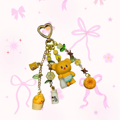 Butterbear Milk Keychain | Authentic Bear Figure Bag Charm | Yellow Kawaii Accessory