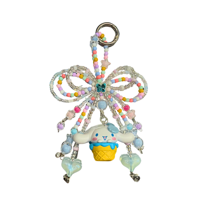 Cinnamoroll Beaded Bow Bag Charm | Authentic Sanrio Figure | Handmade Kawaii Accessory