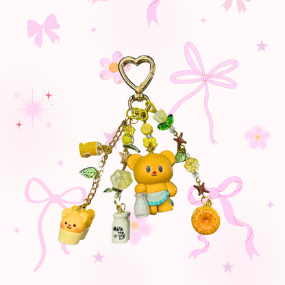 Butterbear Milk Keychain | Authentic Bear Figure Bag Charm | Yellow Kawaii Accessory