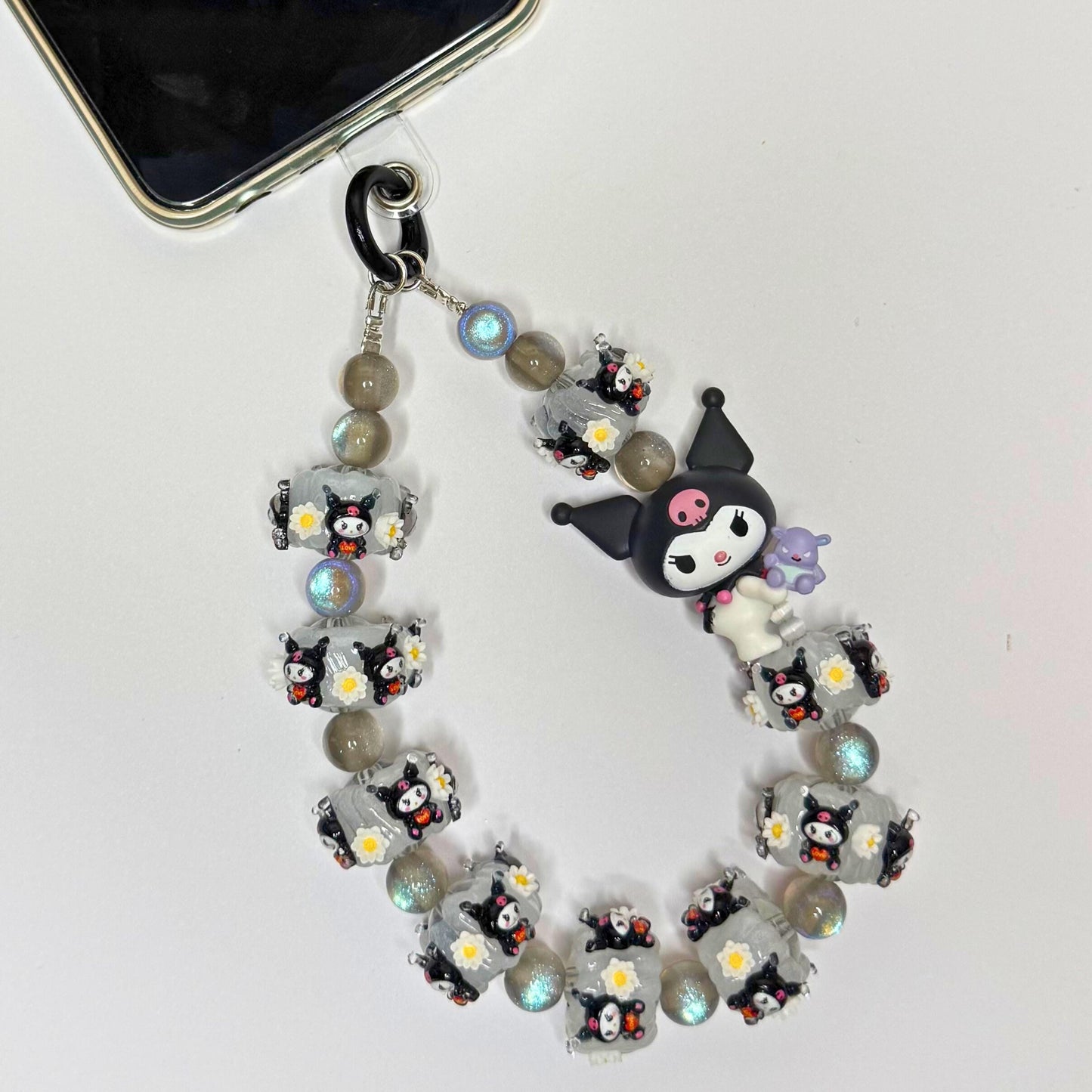 Black Kuromi Phone Strap | Phone Chain | Keychain | Sanrio | Wirstlet | Beaded Phone Strap | Beaded Phone Chain