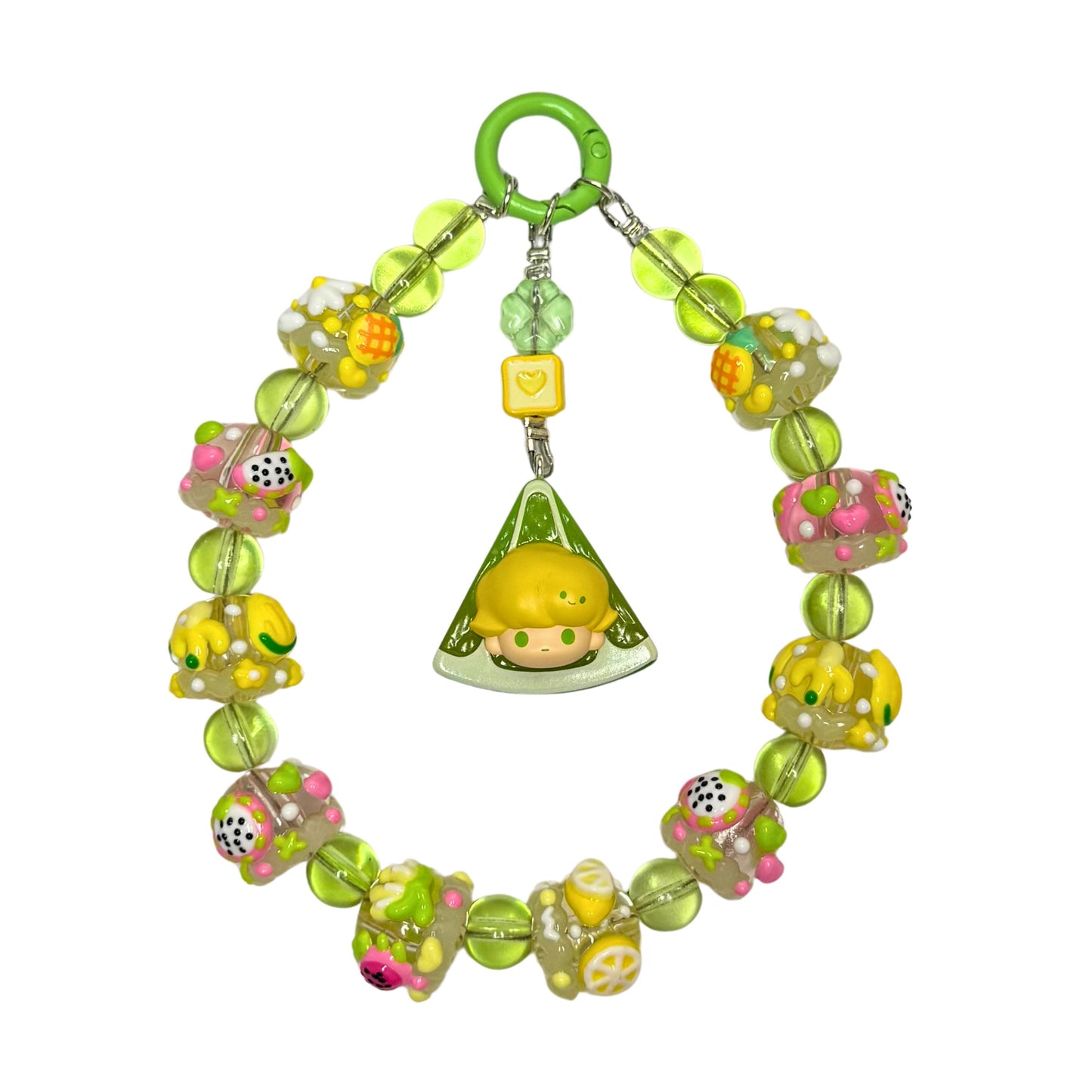 Dimoo Lime Phone Strap | Beaded Phone Chain | Keychain | PopMart Pop Bean Fruit Platter Series | Wirstlet | Beaded Phone Strap