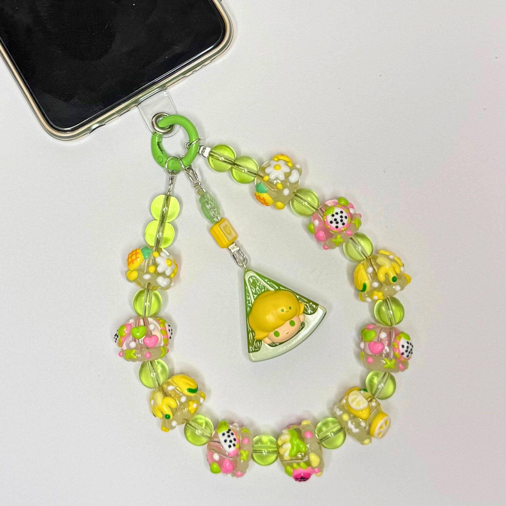 Dimoo Lime Phone Strap | Beaded Phone Chain | Keychain | PopMart Pop Bean Fruit Platter Series | Wirstlet | Beaded Phone Strap