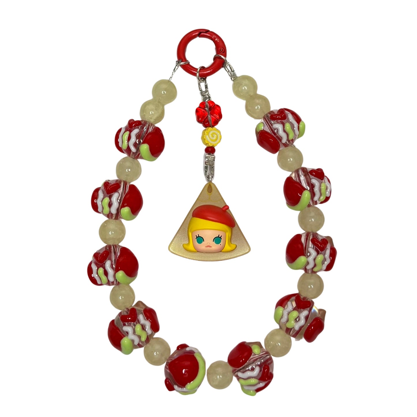 Molly Red Apple Phone Strap | Beaded Phone Chain | Keychain | PopMart Pop Bean Fruit Platter Series | Wirstlet | Beaded Phone Strap