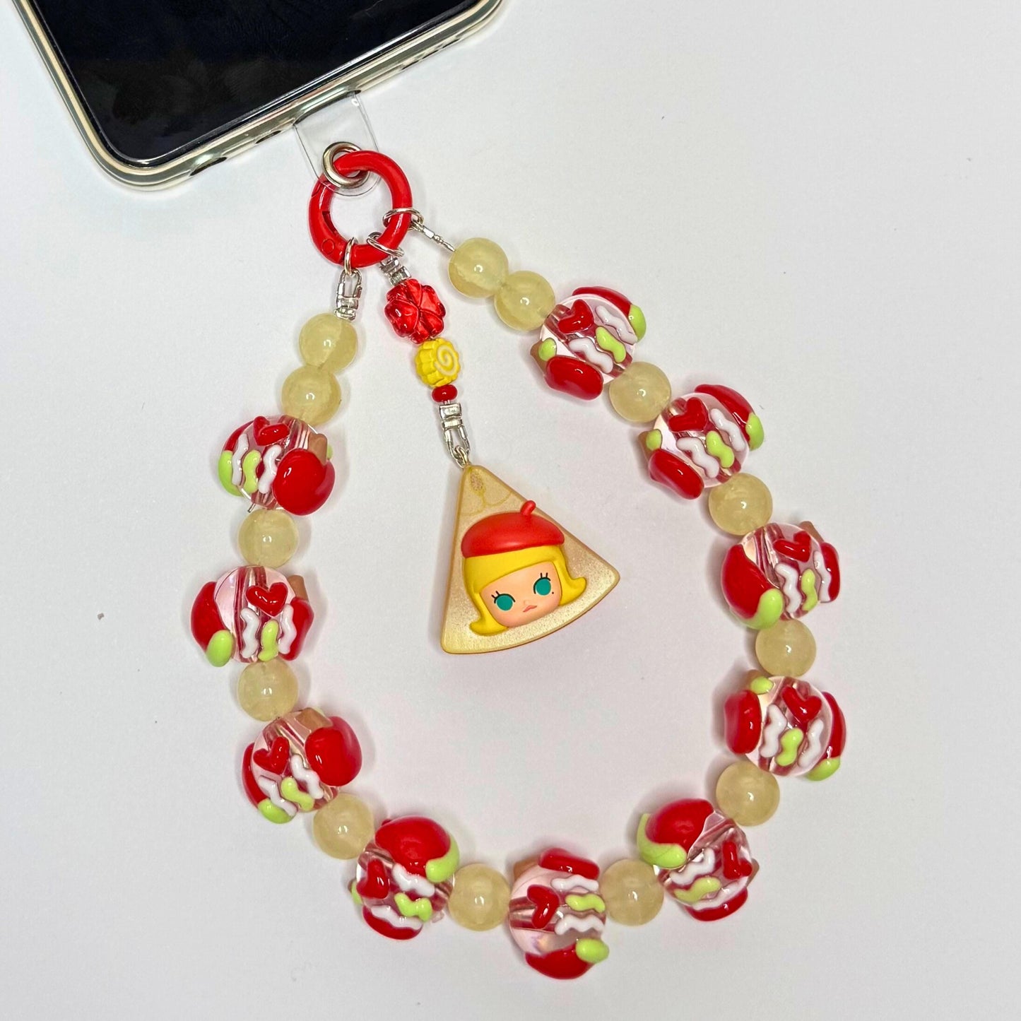 Molly Red Apple Phone Strap | Beaded Phone Chain | Keychain | PopMart Pop Bean Fruit Platter Series | Wirstlet | Beaded Phone Strap
