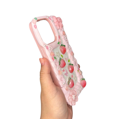 Life is Peachy | Pink Floral Peach Decoden Phone Case | Cute Kawaii Handmade Cover for iPhone & Android