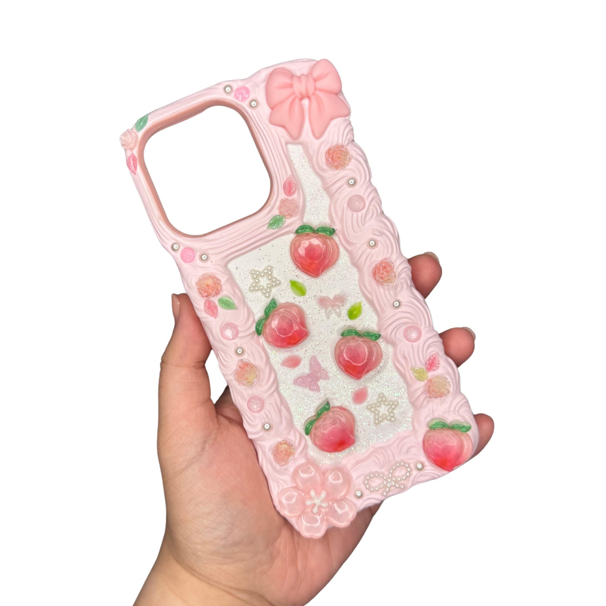 Life is Peachy | Pink Floral Peach Decoden Phone Case | Cute Kawaii Handmade Cover for iPhone & Android