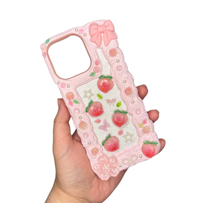 Life is Peachy | Pink Floral Peach Decoden Phone Case | Cute Kawaii Handmade Cover for iPhone & Android