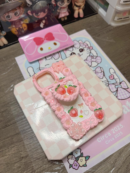 Life is Peachy | Pink Floral Peach Decoden Phone Case | Cute Kawaii Handmade Cover for iPhone & Android