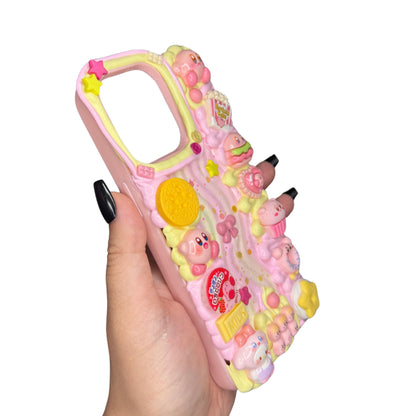 Kirby Decoden Phone Case | Cute Kawaii 3D Whipped Cream Style Case | Handmade Pastel Pink Charm Case for Any Phone Model