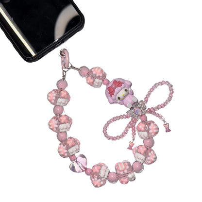 My Sweet Piano Phone Strap | Kawaii Pink Beaded Phone Charm with Bow | Sanrio-Inspired Phone Wristlet | Cute Phone Chain