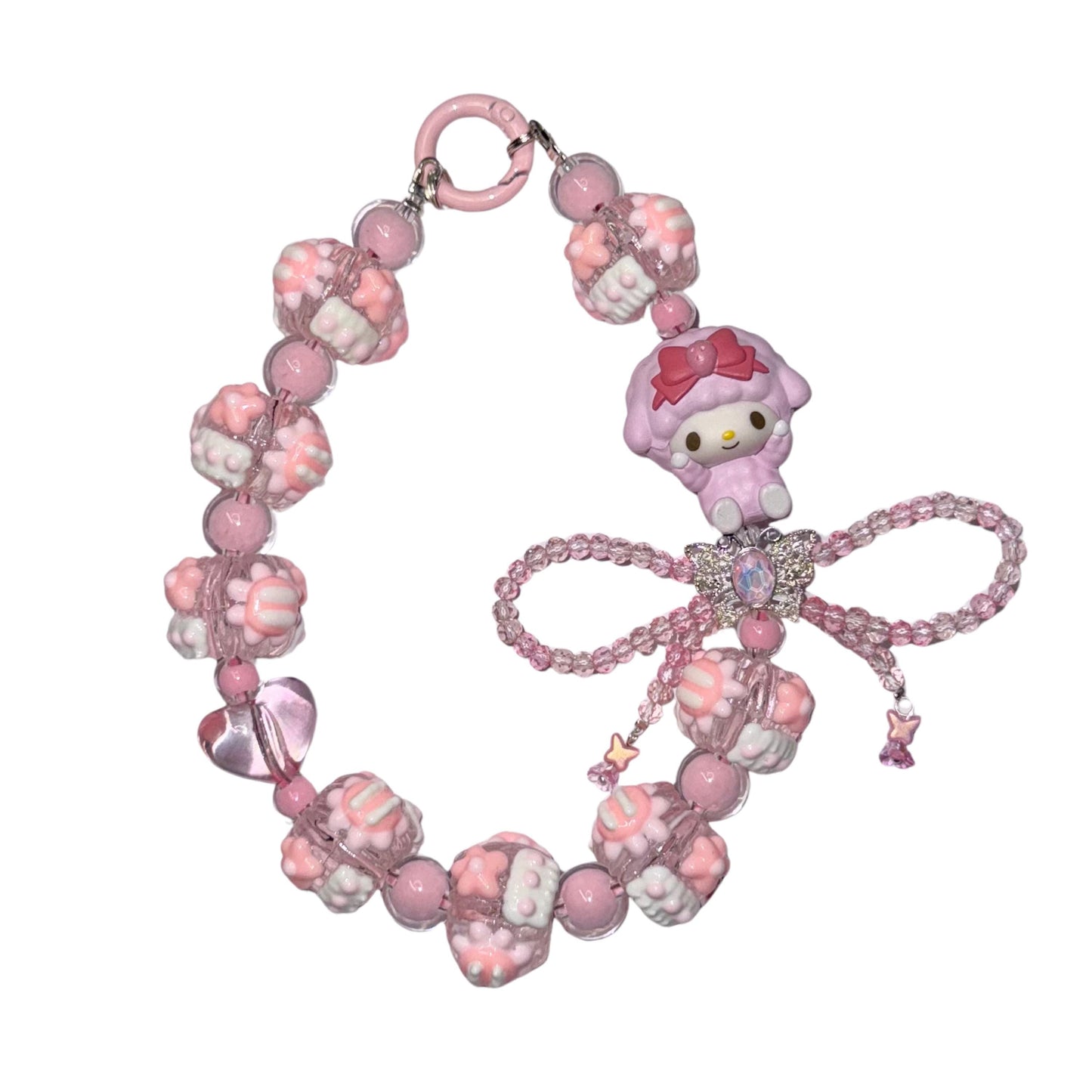 My Sweet Piano Phone Strap | Kawaii Pink Beaded Phone Charm with Bow | Sanrio-Inspired Phone Wristlet | Cute Phone Chain