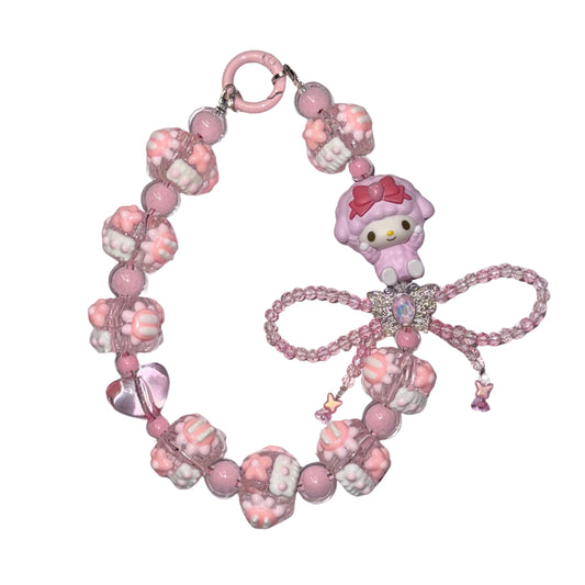 My Sweet Piano Phone Strap | Kawaii Pink Beaded Phone Charm with Bow | Sanrio-Inspired Phone Wristlet | Cute Phone Chain