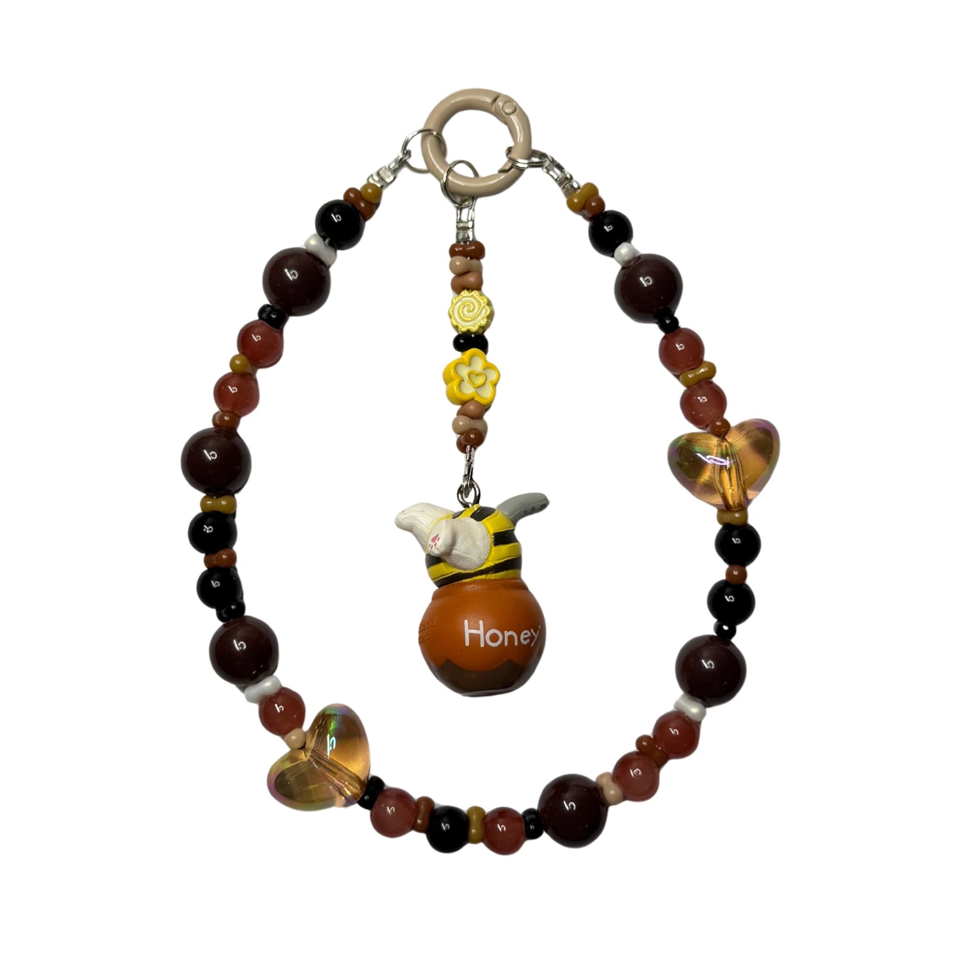 Mofusand Beaded Phone Strap | Honey Pot Charm Phone Wristlet | Cute Cat Bead Phone Charm | Kawaii Phone Chain and Bag Accessory