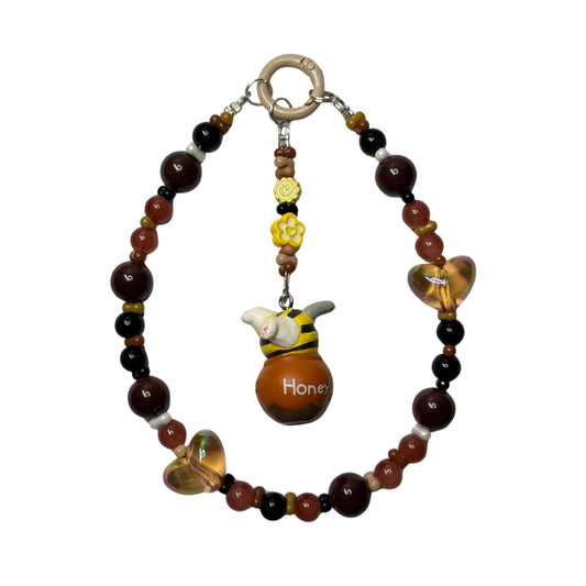 Mofusand Beaded Phone Strap | Honey Pot Charm Phone Wristlet | Cute Cat Bead Phone Charm | Kawaii Phone Chain and Bag Accessory