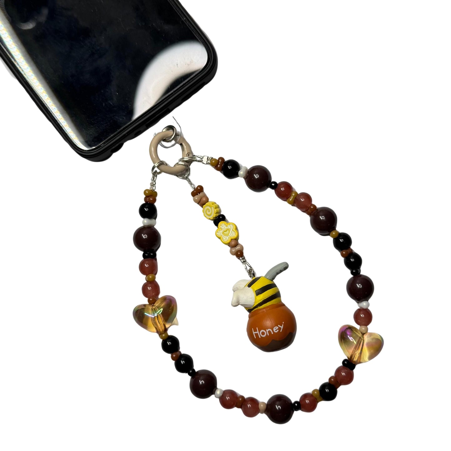 Mofusand Beaded Phone Strap | Honey Pot Charm Phone Wristlet | Cute Cat Bead Phone Charm | Kawaii Phone Chain and Bag Accessory