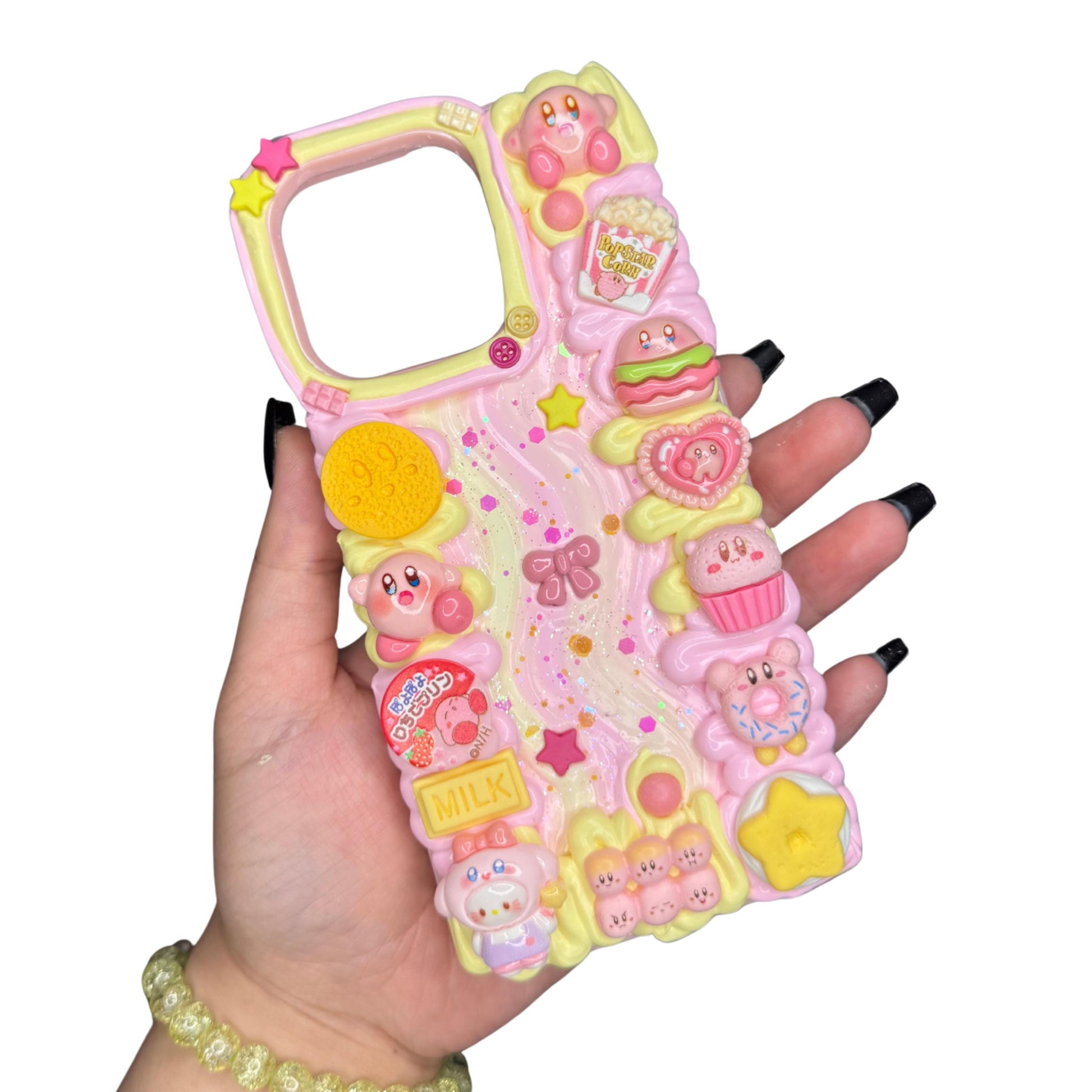 Kirby Decoden Phone Case | Cute Kawaii 3D Whipped Cream Style Case | Handmade Pastel Pink Charm Case for Any Phone Model