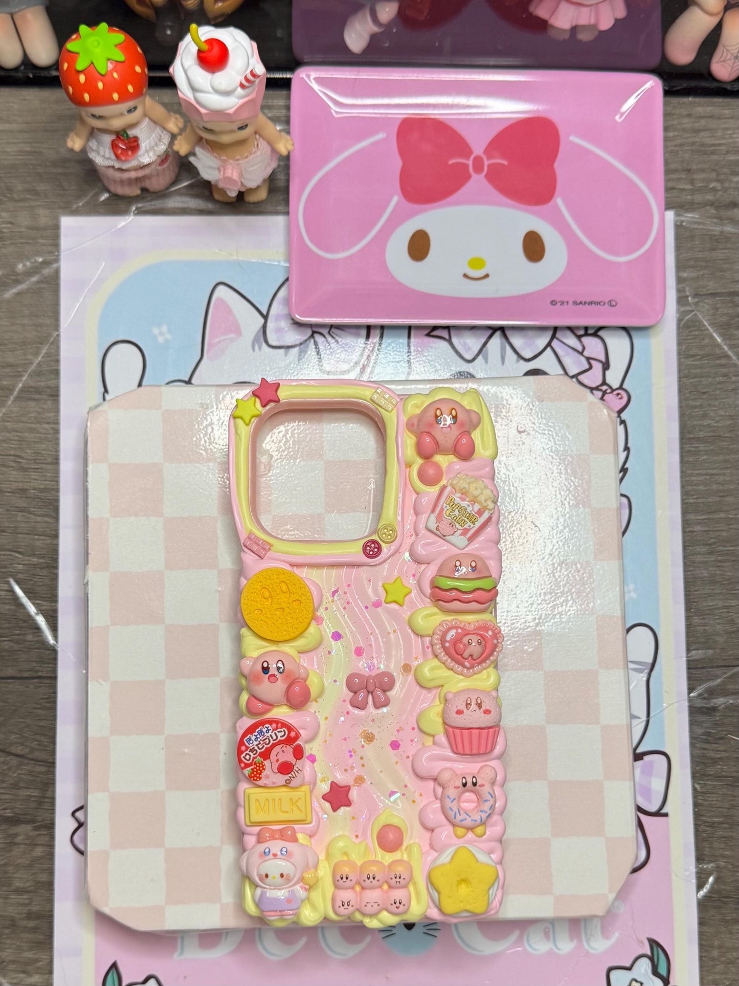 Kirby Decoden Phone Case | Cute Kawaii 3D Whipped Cream Style Case | Handmade Pastel Pink Charm Case for Any Phone Model