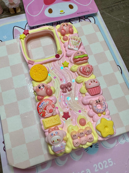 Kirby Decoden Phone Case | Cute Kawaii 3D Whipped Cream Style Case | Handmade Pastel Pink Charm Case for Any Phone Model