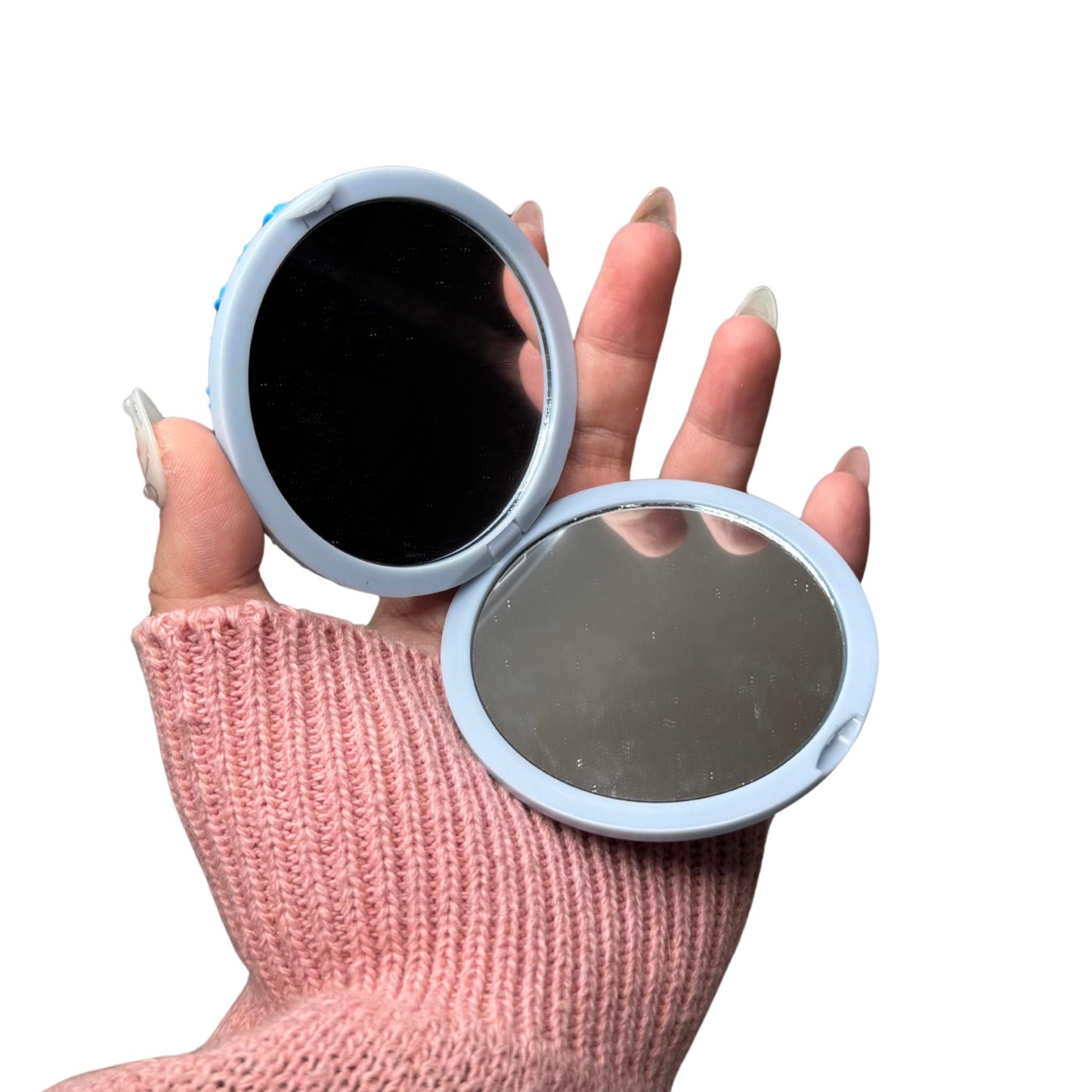 Kawaii Cinnamoroll Decoden Pocket Mirror | Pastel Blue Sanrio-Inspired Travel Makeup Mirror | Cute Harajuku Fairy Kei Gift