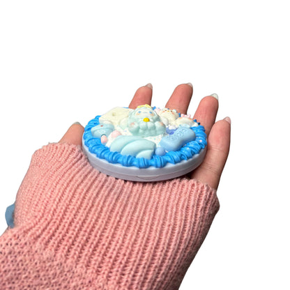 Kawaii Cinnamoroll Decoden Pocket Mirror | Pastel Blue Sanrio-Inspired Travel Makeup Mirror | Cute Harajuku Fairy Kei Gift