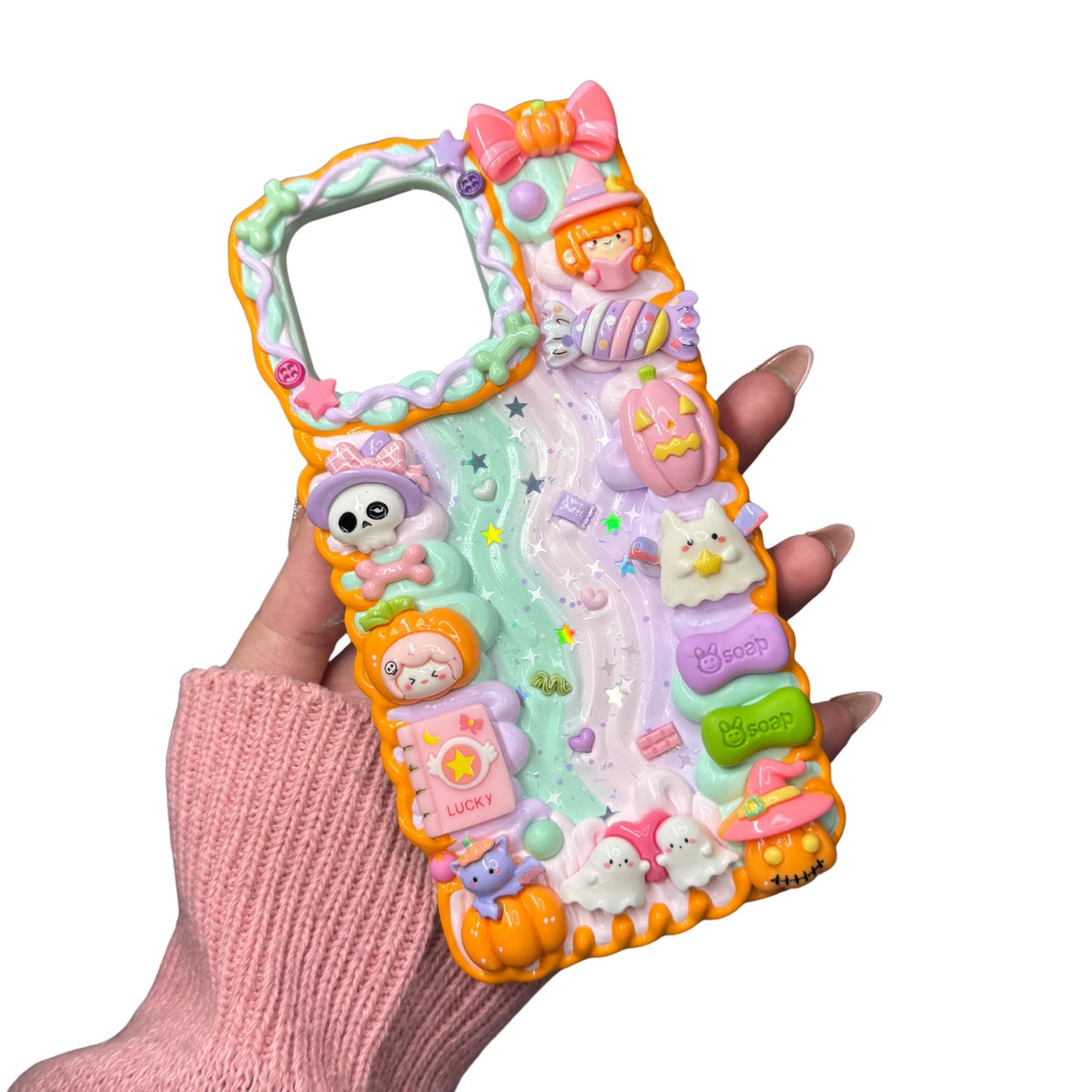 Trick-or-Treat Yo’Self Halloween Decoden Phone Case | Pastel Spooky Kawaii Witchy Candy | Cute Phone Cover for Any Phone Model