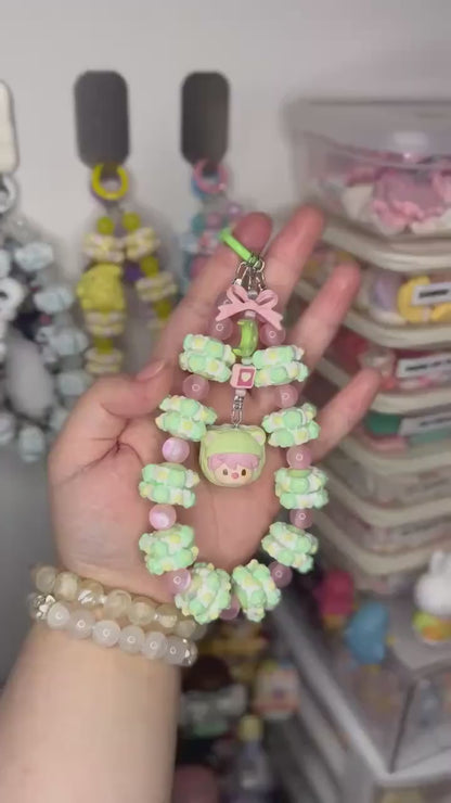 Sweet Bean Pistachio Phone Strap | Beaded Phone Chain | Keychain | PopMart Pop Bean Macaron Dessert | Wirstlet | Beaded Phone Strap