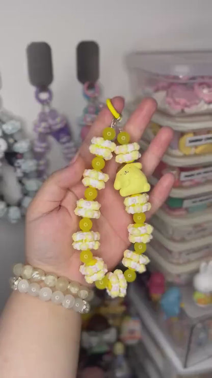 Pompompurin Phone Strap | Phone Chain | Keychain | Sanrio Yellow Dog | Wirstlet | Beaded Phone Strap | Beaded Phone Chain