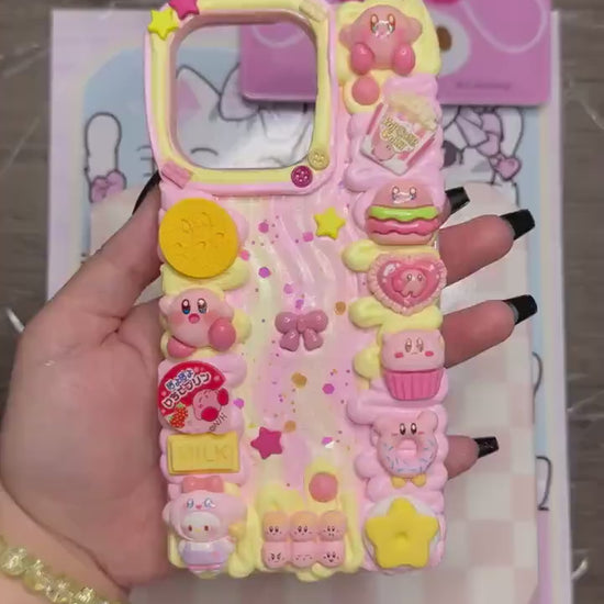 Kirby Decoden Phone Case | Cute Kawaii 3D Whipped Cream Style Case | Handmade Pastel Pink Charm Case for Any Phone Model