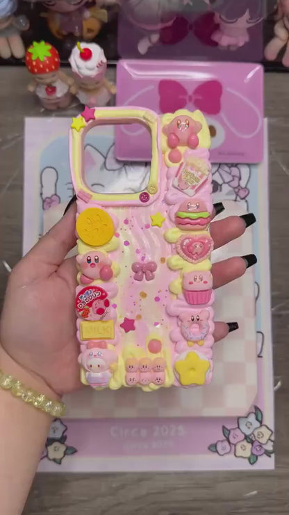 Kirby Decoden Phone Case | Cute Kawaii 3D Whipped Cream Style Case | Handmade Pastel Pink Charm Case for Any Phone Model