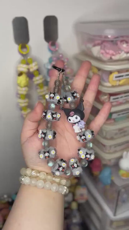 Black Kuromi Phone Strap | Phone Chain | Keychain | Sanrio | Wirstlet | Beaded Phone Strap | Beaded Phone Chain