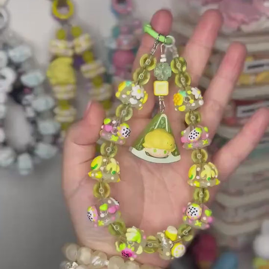 Dimoo Lime Phone Strap | Beaded Phone Chain | Keychain | PopMart Pop Bean Fruit Platter Series | Wirstlet | Beaded Phone Strap