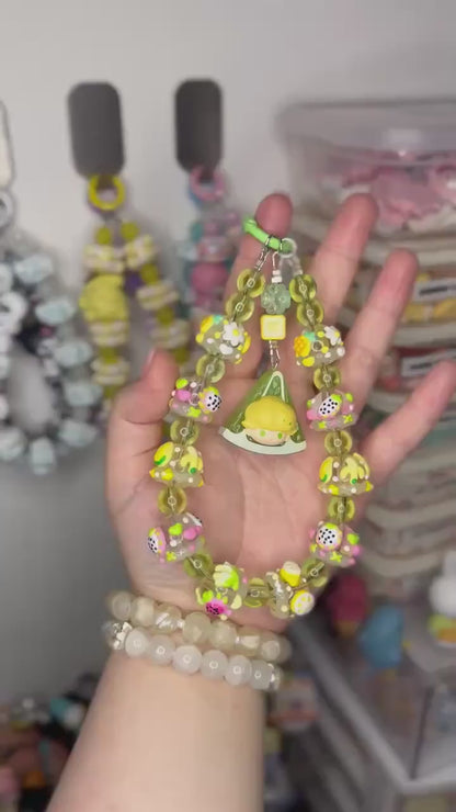 Dimoo Lime Phone Strap | Beaded Phone Chain | Keychain | PopMart Pop Bean Fruit Platter Series | Wirstlet | Beaded Phone Strap