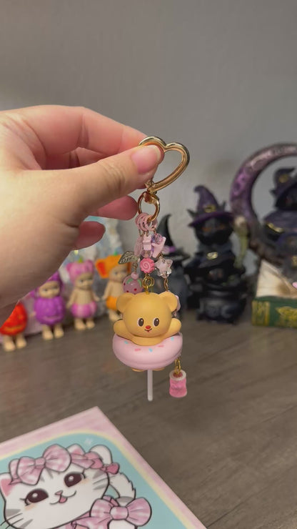 Butterbear Doughnut Keychain | Authentic Bear Figure Bag Charm | Pink Kawaii Accessory