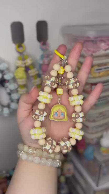Crybaby Banana Milk Phone Strap | Beaded Phone Chain | Keychain | PopMart Pop Bean Macaron Dessert | Wirstlet | Beaded Phone Strap