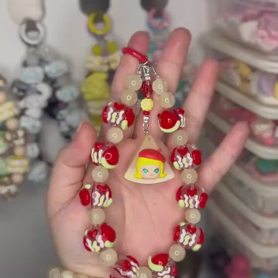 Molly Red Apple Phone Strap | Beaded Phone Chain | Keychain | PopMart Pop Bean Fruit Platter Series | Wirstlet | Beaded Phone Strap