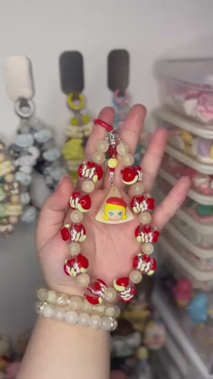 Molly Red Apple Phone Strap | Beaded Phone Chain | Keychain | PopMart Pop Bean Fruit Platter Series | Wirstlet | Beaded Phone Strap