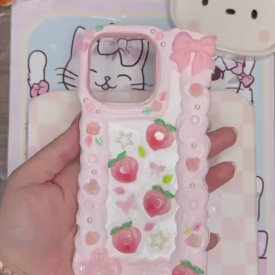 Life is Peachy | Pink Floral Peach Decoden Phone Case | Cute Kawaii Handmade Cover for iPhone & Android