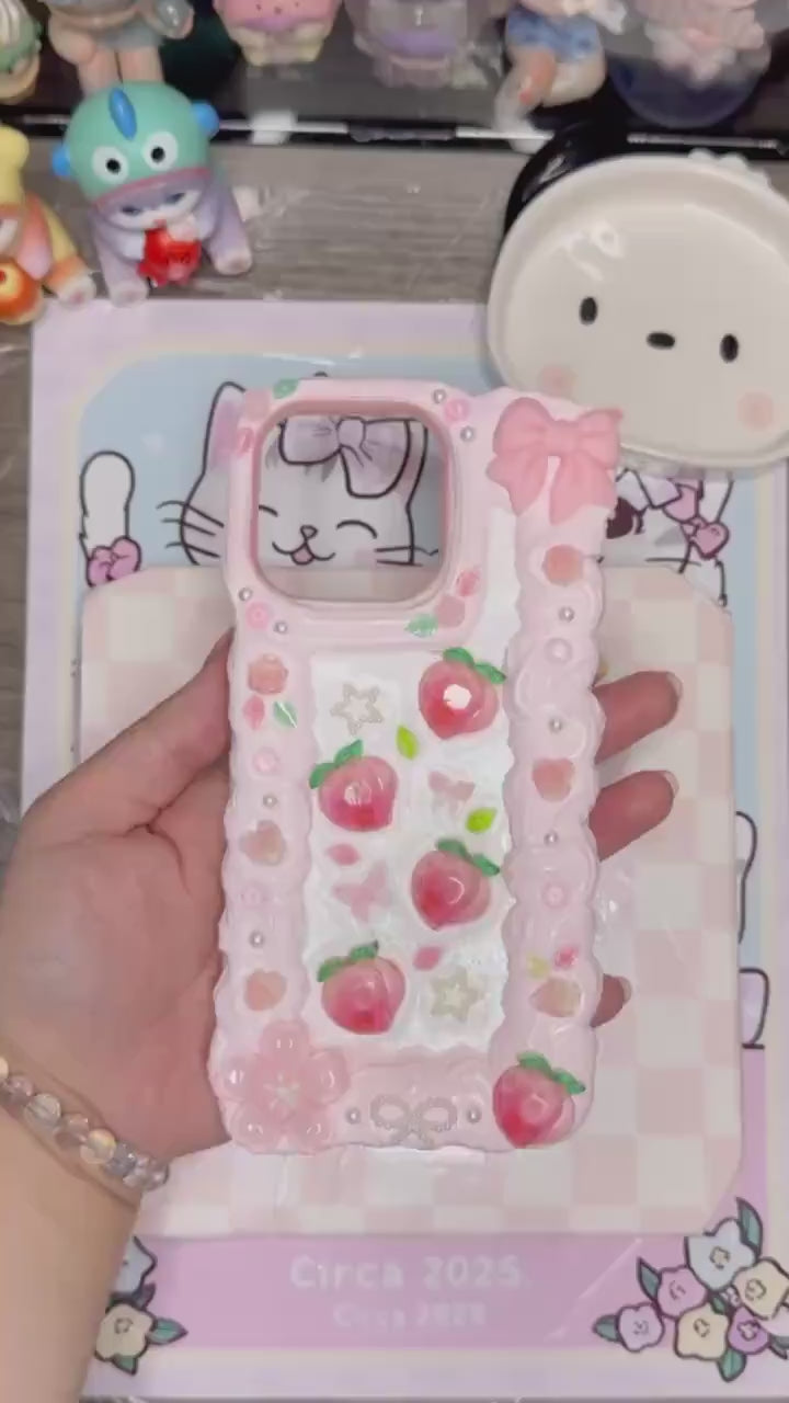 Life is Peachy | Pink Floral Peach Decoden Phone Case | Cute Kawaii Handmade Cover for iPhone & Android