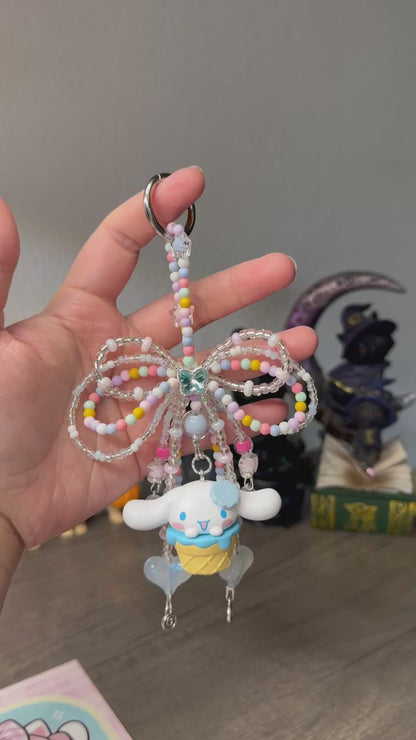 Cinnamoroll Beaded Bow Bag Charm | Authentic Sanrio Figure | Handmade Kawaii Accessory